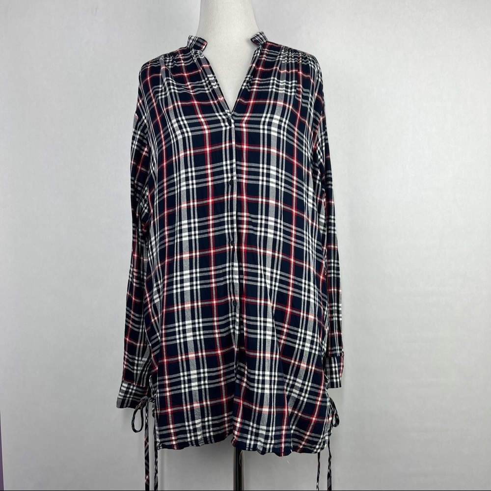 Zara Plaid Button Down Blue Red Size Small Women’s Long Sleeve Shirt